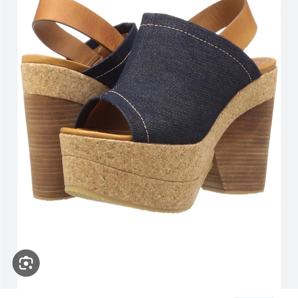 Chloe Blue and Tan Wedge Sandals with Cork Soles